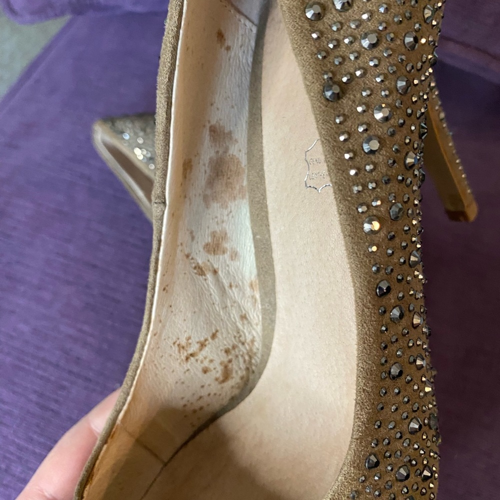 Aldo Women's Dark Tan Crystal Studded Embellished Round Toe Pump Size 10 - Picture 4 of 12